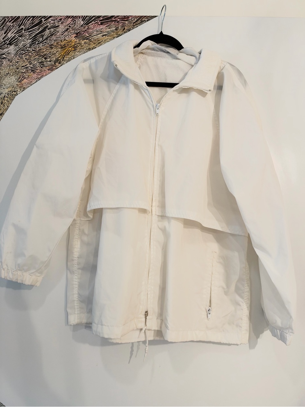 Eddie Bauer Vintage White Wind breaker extra flap Cream Utility Zip Jacket L